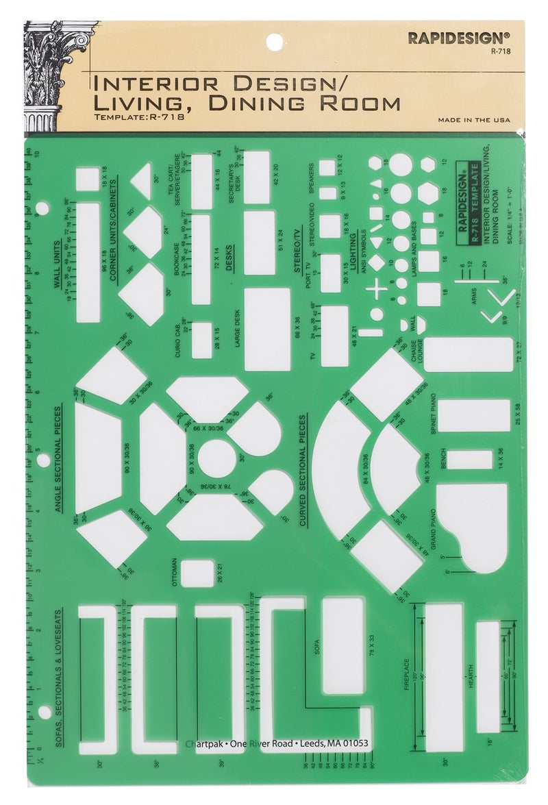 Rapidesign Interior Design Template for Living/Dining Rooms, 1 Each (R718)